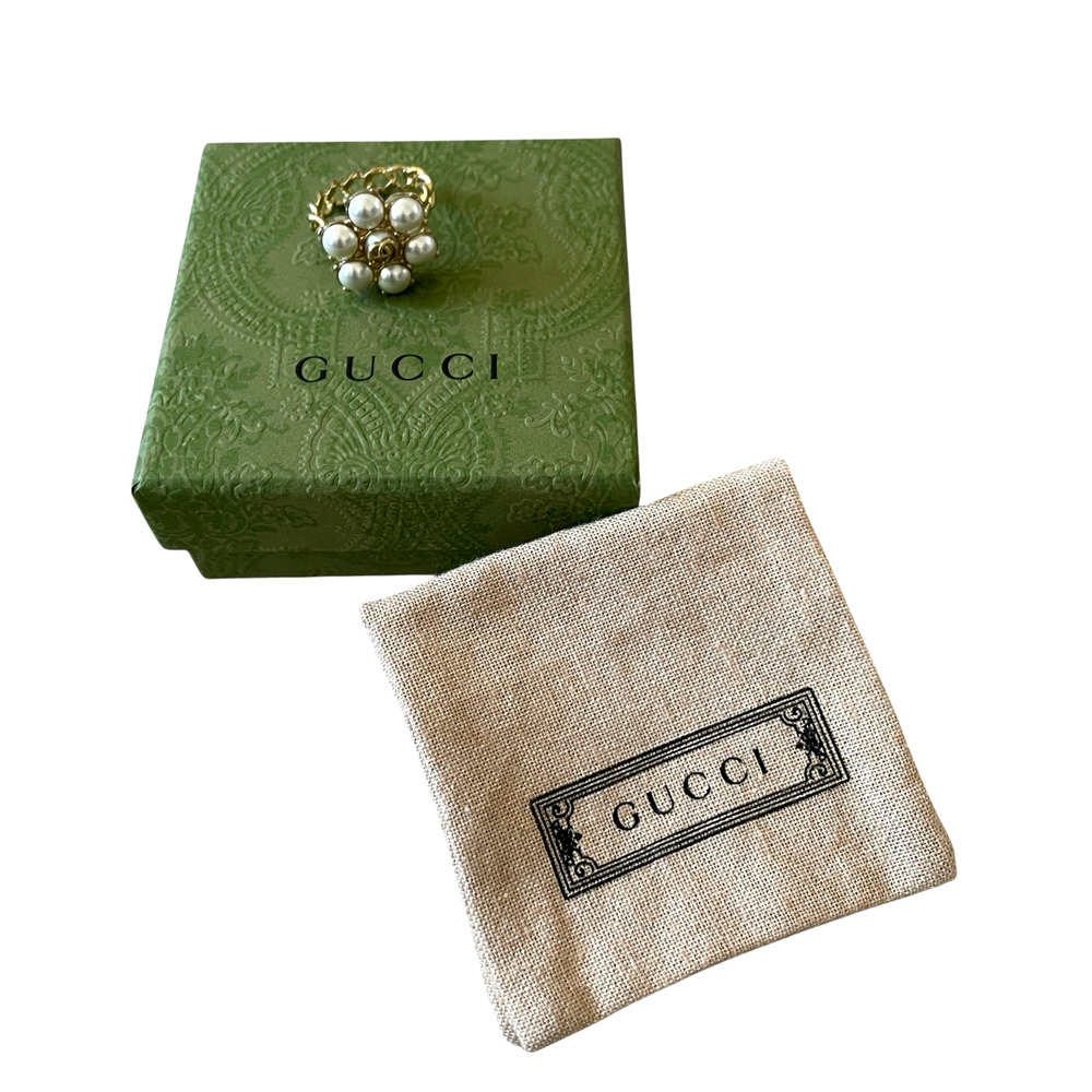 GUCCI Glass Pearl Double G-Ring 645671 I4620 8078 Size L NEW - Picture 15 of 15